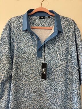 Never Used - FootJoy Light Blue Printed Long Sleeve Polo with Solid Collar